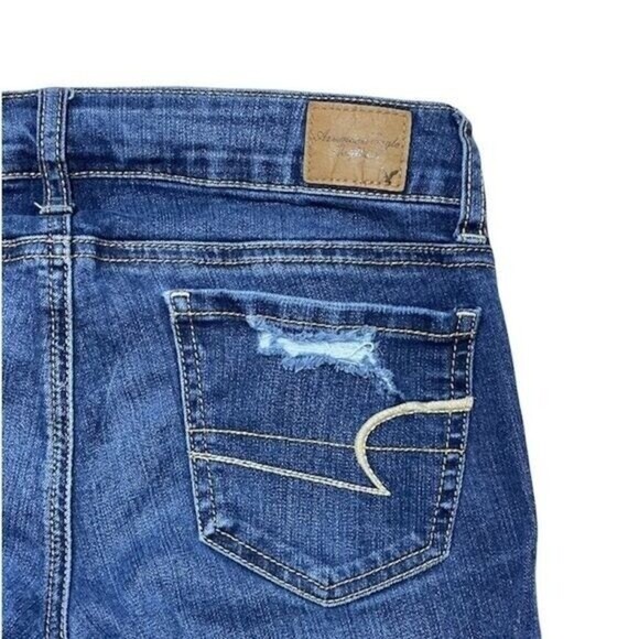 American Eagle Sz 0 Women Jeans Super Stretch Blue distressed - Picture 6 of 12